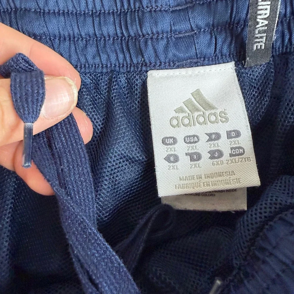 Y2K Adidas Track Pants Mens 2XL Navy Blue White baggy open leg loose